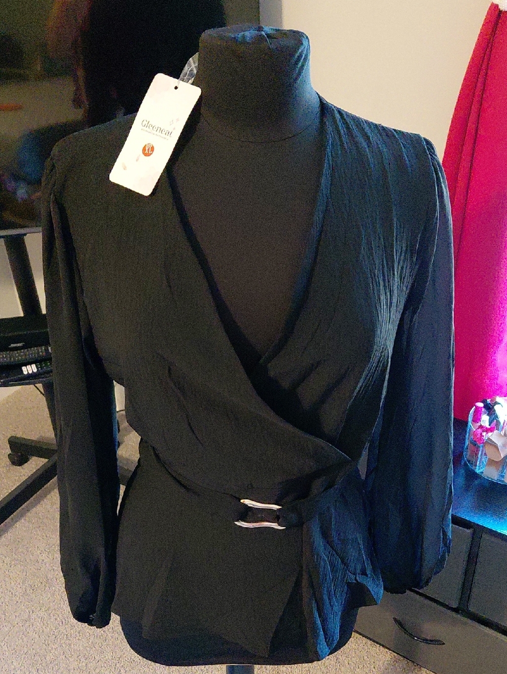 Glenmuir Black Wrap Blouse with Belt